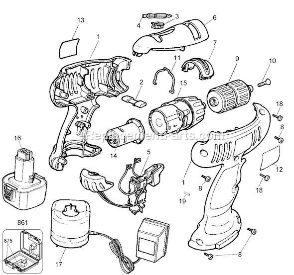 Page A Diagram and Parts List for HP932 Type 1 Black and Decker Cordless Drill